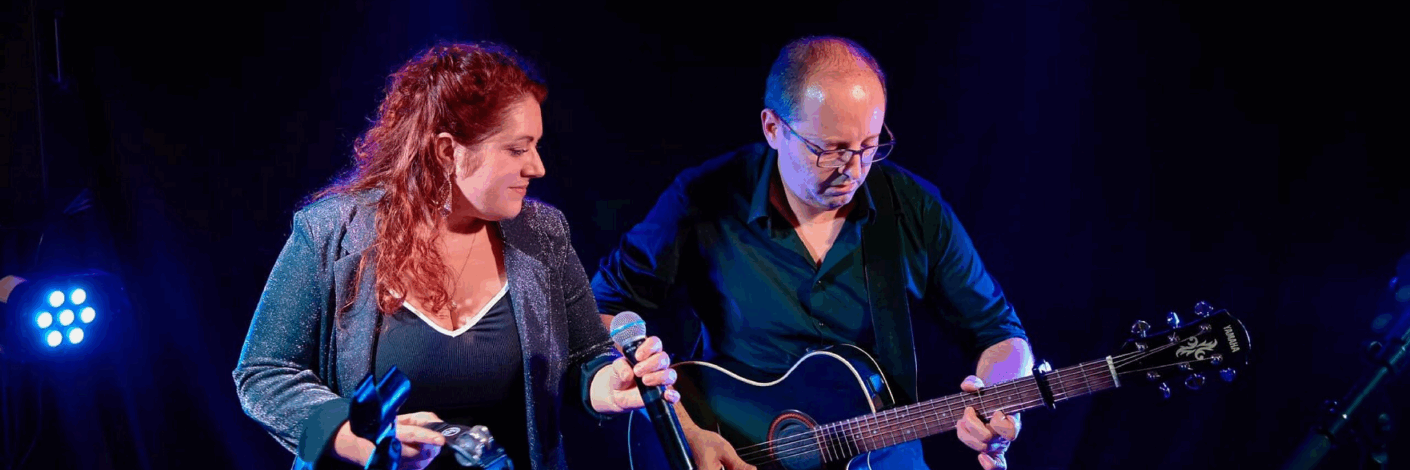 Deux musiciens jouant sur scène ensemble.
