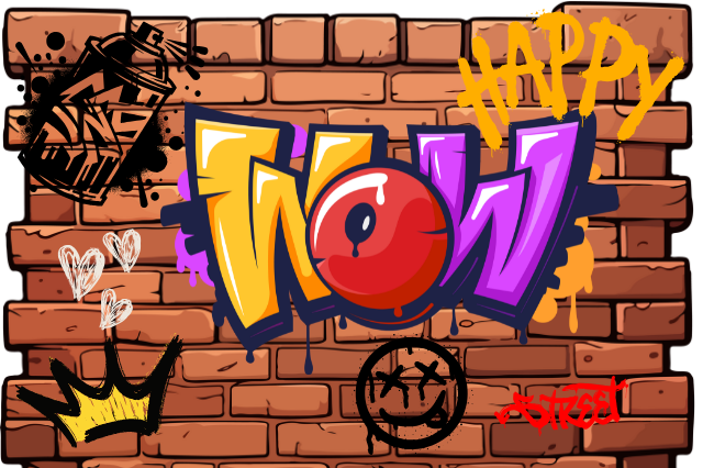 Graffiti coloré sur un mur en briques.