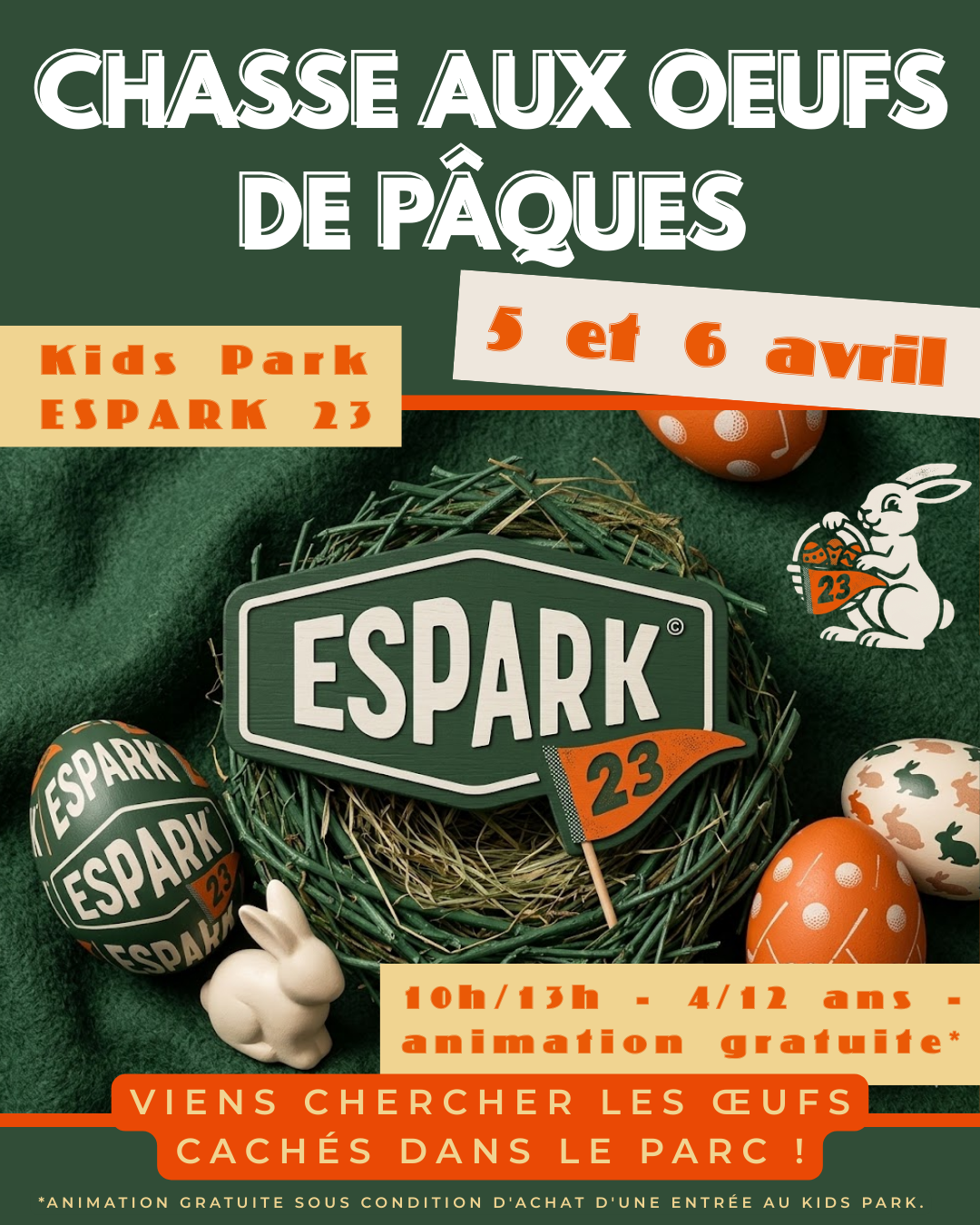Affiche chasse aux œufs de Pâques Espark 23.
