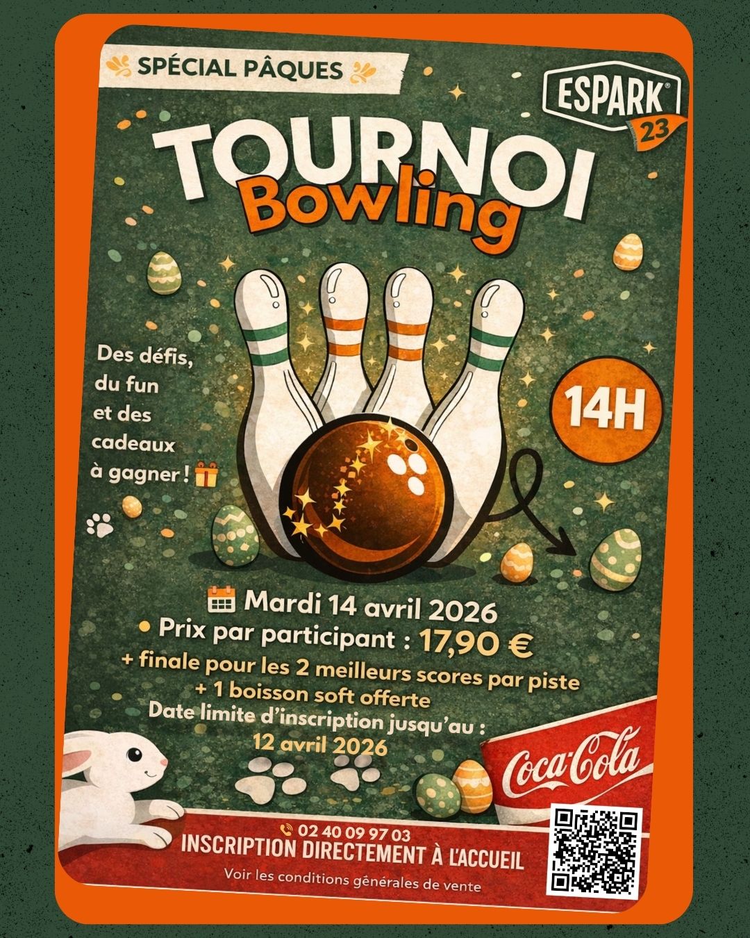 Affiche tournoi de bowling spécial Pâques.