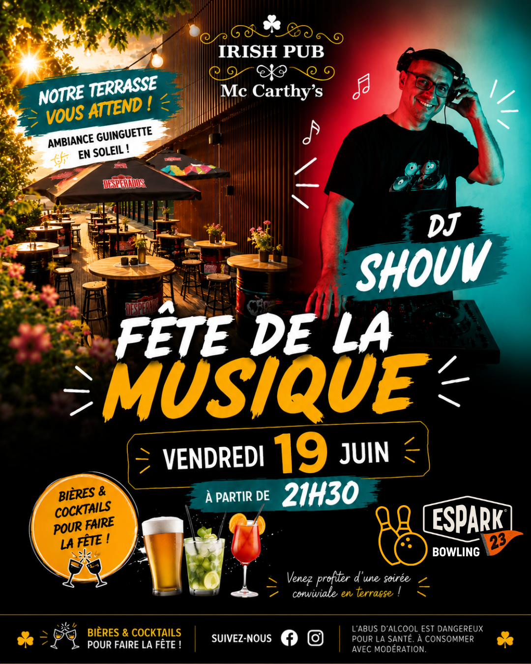 Affiche Fête de la Musique pub irlandais 19 juin.