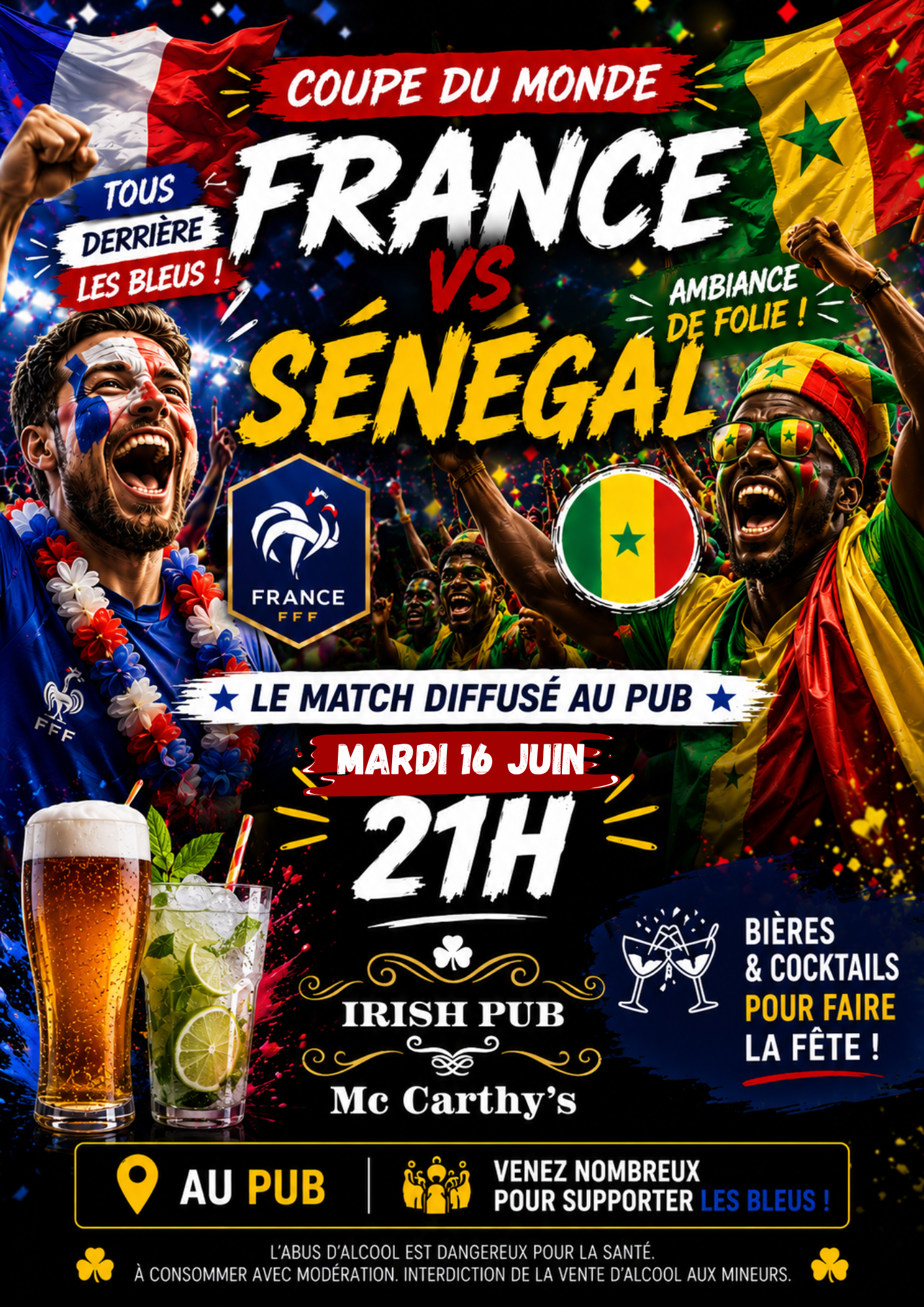 Affiche match France contre Sénégal, pub, 16 juin.