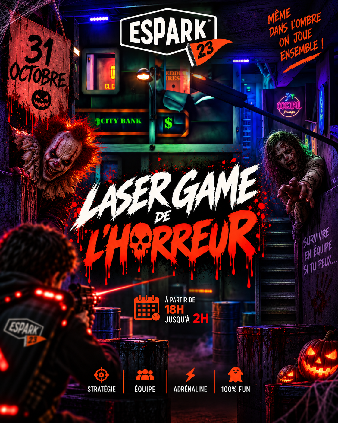 Affiche Halloween pour laser game effrayant.